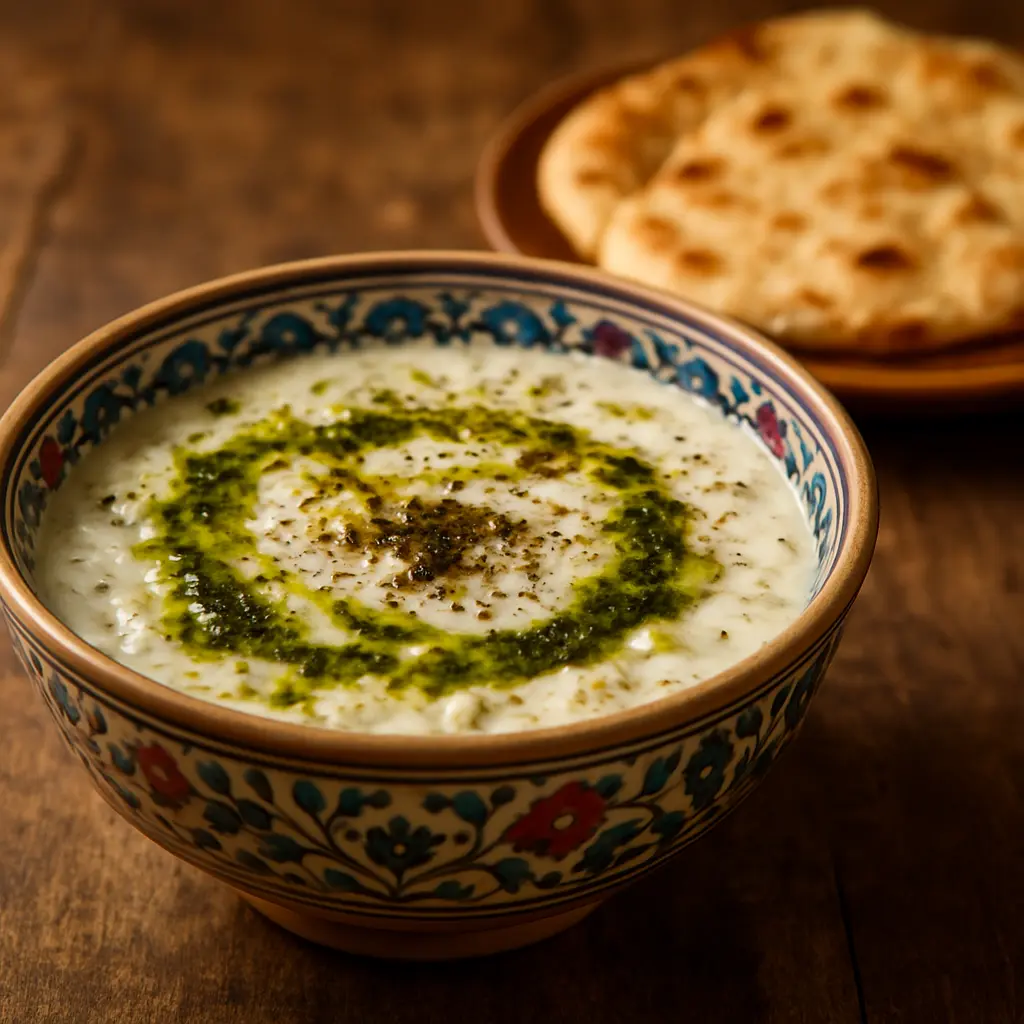 سرو آش دوغ با نعناع‌داغ